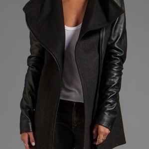 Mackage Vena black leather sleeve hooded coat